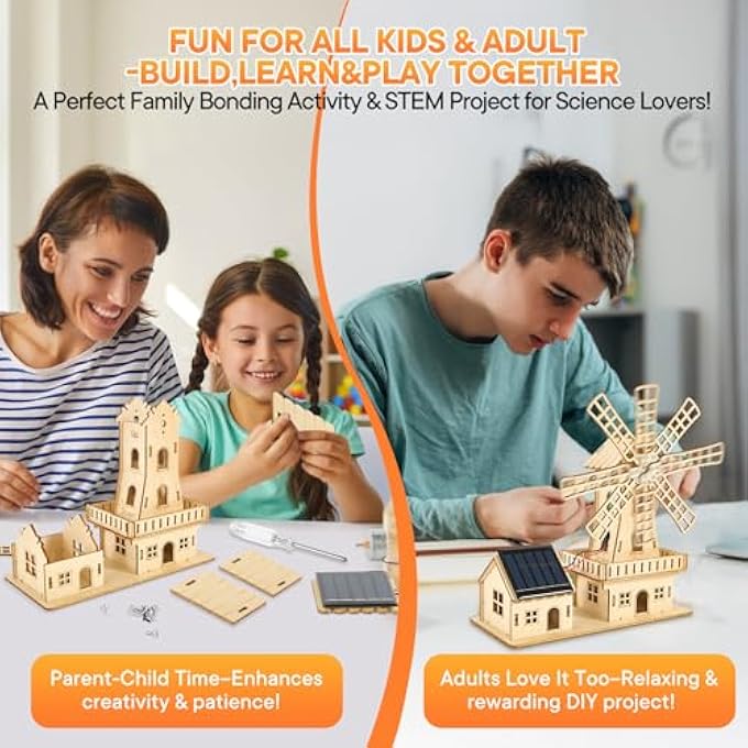 STEM SOLAR POWERED 3D WOODEN PUZZLE KIT - DIY WINDMILL HOUSE CONSTRUCTION TOY, EDUCATIONAL SCIENCE CRAFT FOR KIDS AGES 8-15 & ADULTS,CREATIVE HANDS-ON MODEL BUILDING PROJECT,CLEAR ENGLISH INSTRUCTION. - Image 3